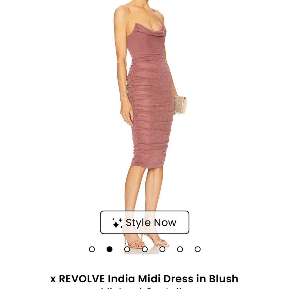 Michael Costello Pink Ruched Midi Dress for Cocktail